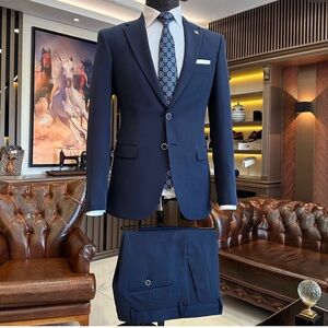 New Navy Blue Tailored Fit Suit  Jacket Large/ 40R Pants 32